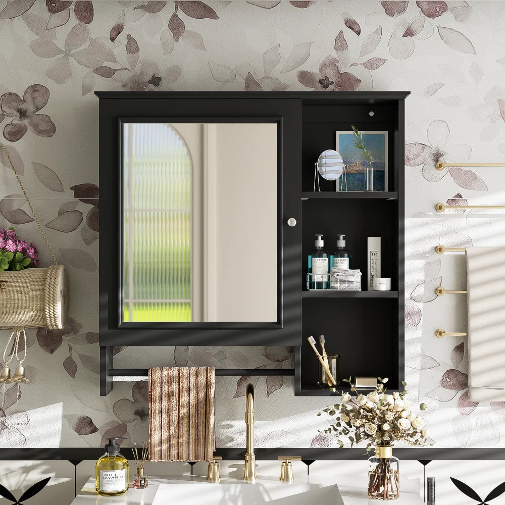 Wall Mounted Bathroom Storage Cabinet Medicine Cabinets with Large Mirror Door Adjustable Shelves and Three Open Storage Levels