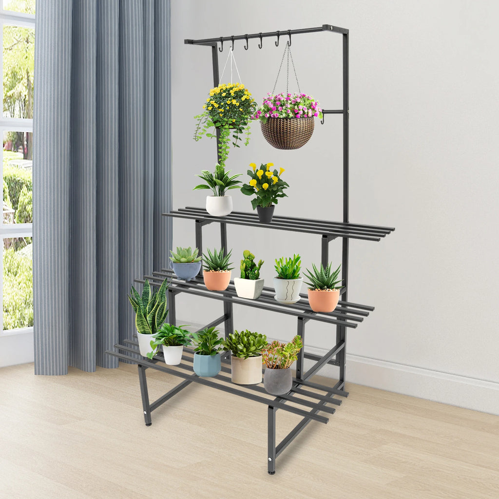 3 Tier Plant Stand with Hanging Rods Metal Plant Holder Plant Stand Rectangular Metal Plant Holder Plant Stand With Hanging Rods