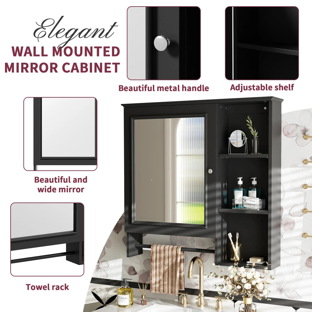 Wall Mounted Bathroom Storage Cabinet Medicine Cabinets with Large Mirror Door Adjustable Shelves and Three Open Storage Levels