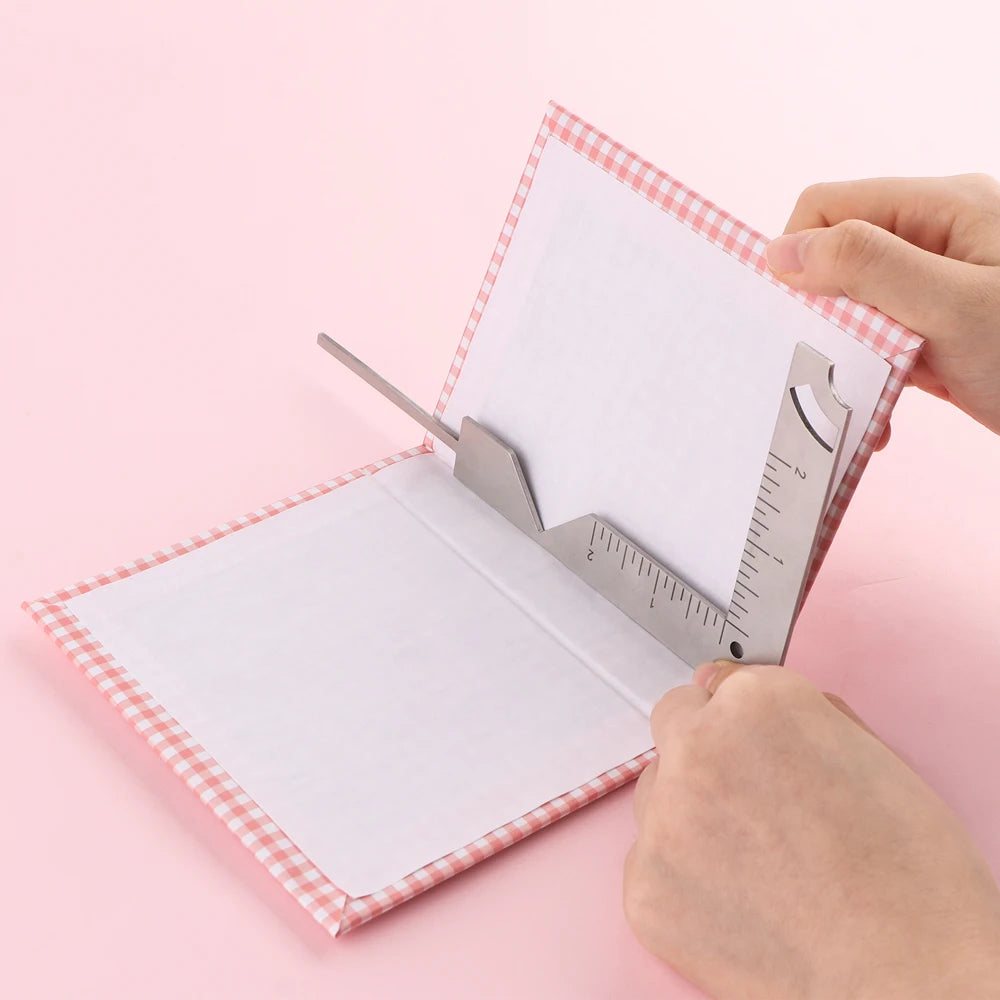 5-in-1 Book Cover Guide to Create Sturdy Chipboard Covers Bookbinding Ruler Stainless Steel Corner Cutting for Scrapbooking Tool