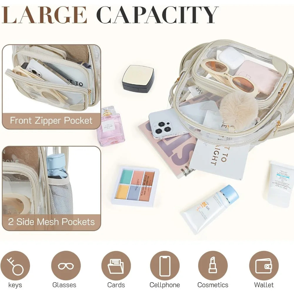 Anti-theft Clear Backpack, Small Mini Clear Bag for Sport Event Concert with Cute Fur Ball