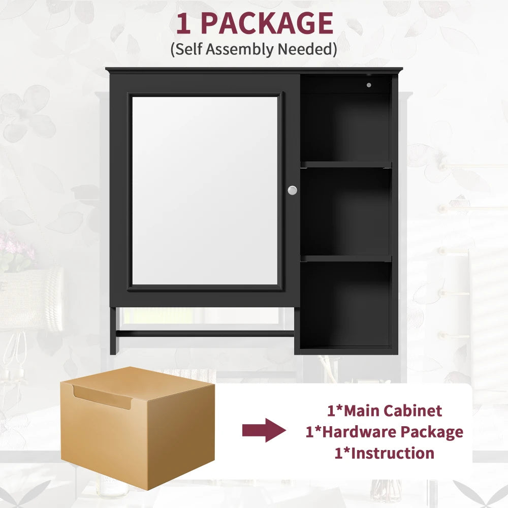 Wall Mounted Bathroom Storage Cabinet Medicine Cabinets with Large Mirror Door Adjustable Shelves and Three Open Storage Levels