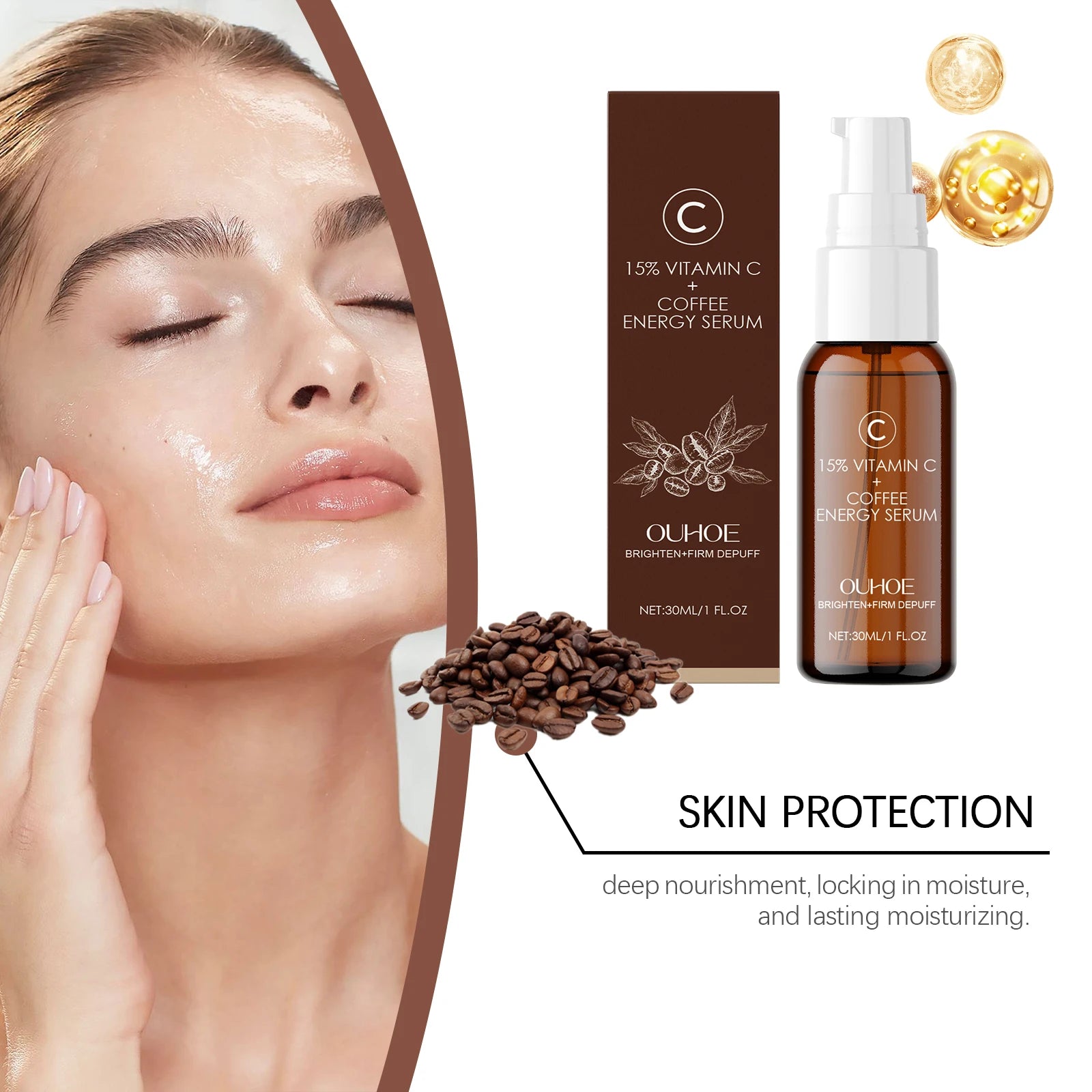 OUHOE Caffeine - Infused Firming Essence: Glycerin, Coffee Extract, Moisturize, Tighten, Anti - Aging, All Skin Types