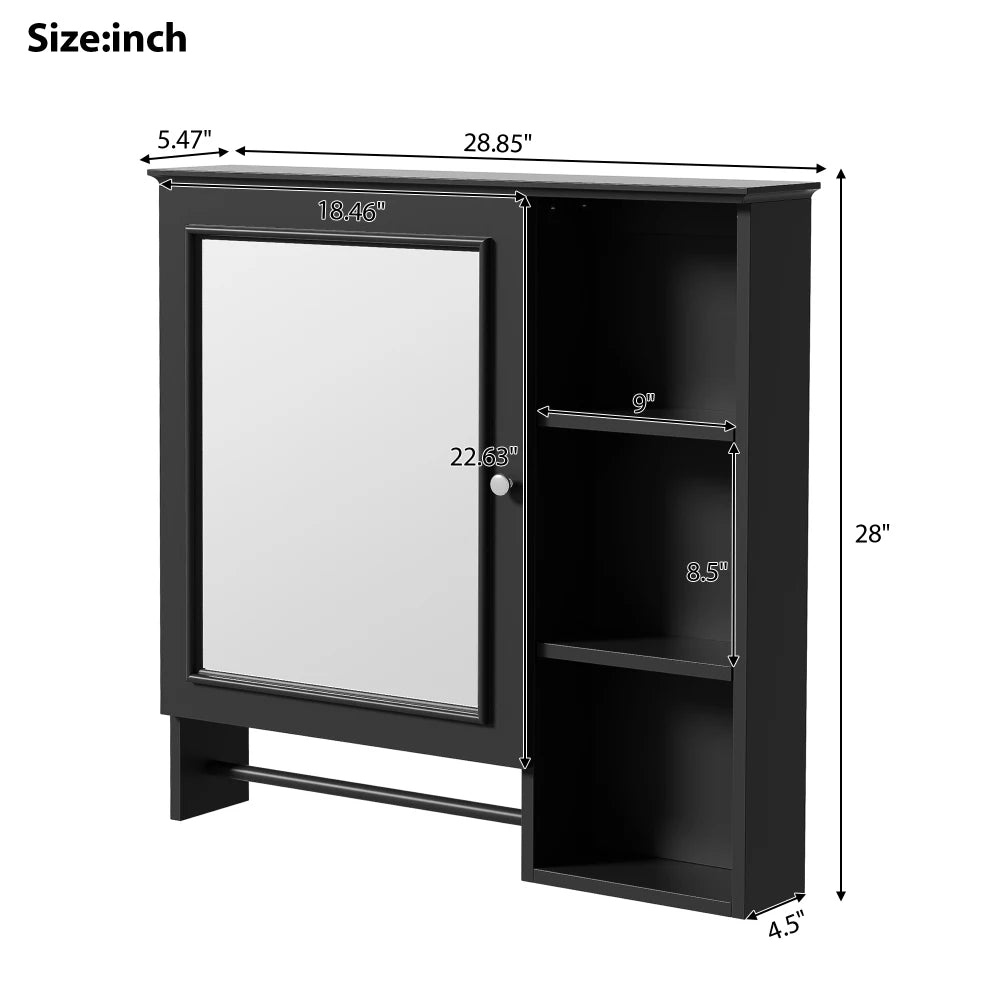 Wall Mounted Bathroom Storage Cabinet Medicine Cabinets with Large Mirror Door Adjustable Shelves and Three Open Storage Levels