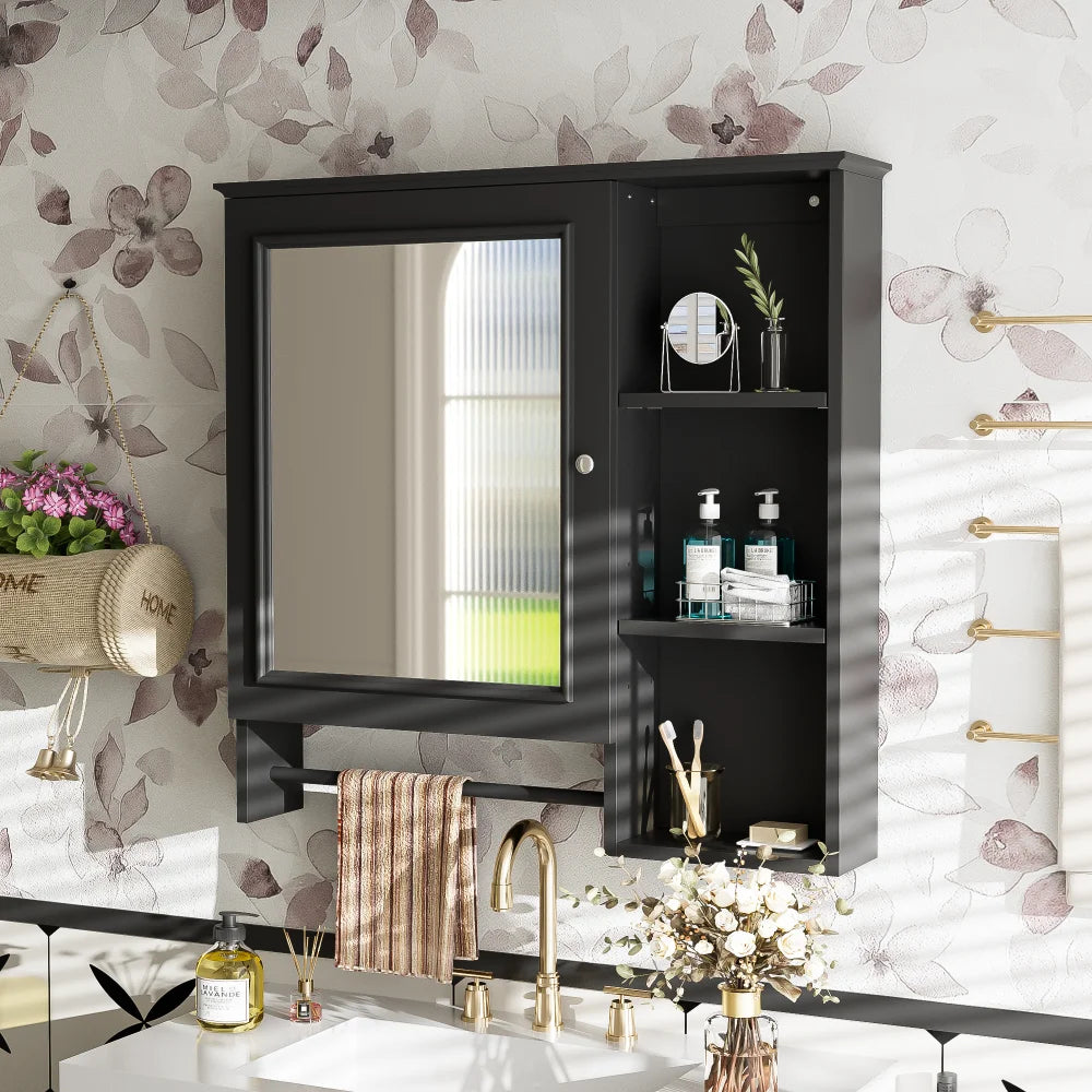 Wall Mounted Bathroom Storage Cabinet Medicine Cabinets with Large Mirror Door Adjustable Shelves and Three Open Storage Levels