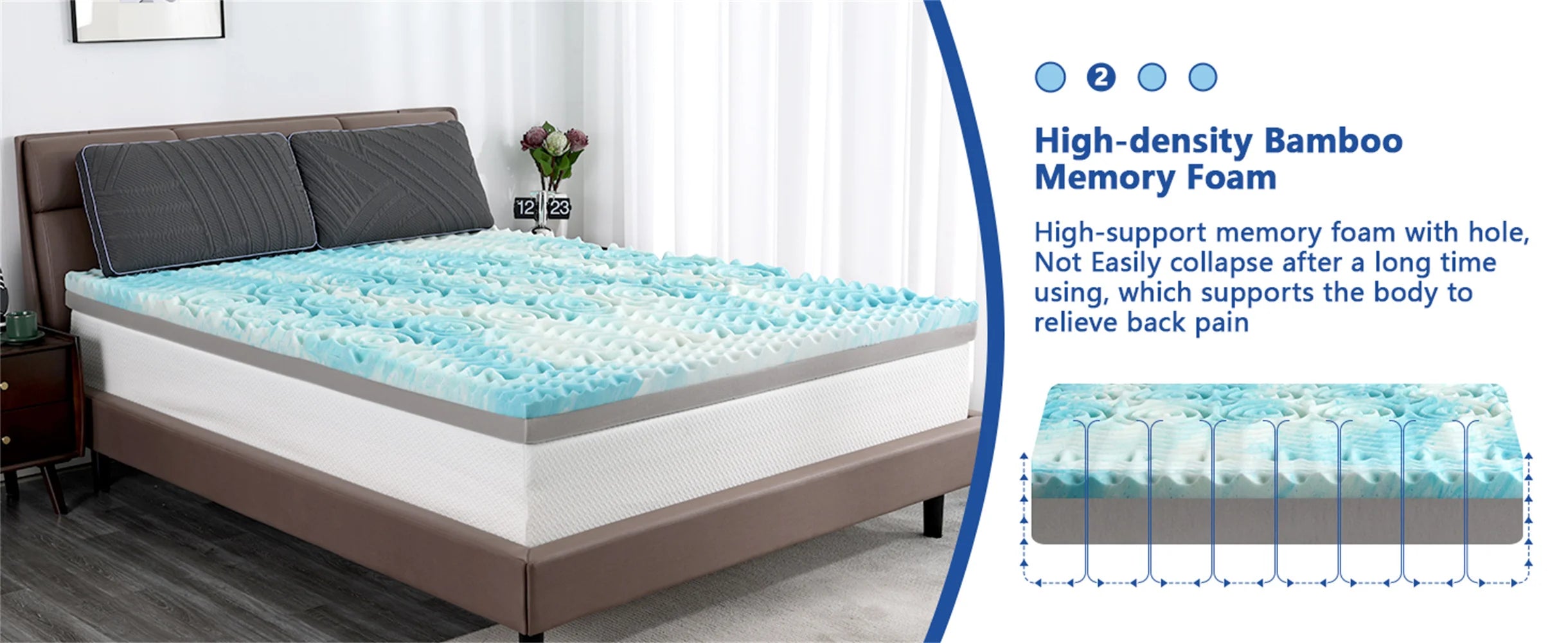 3 Inch Reversible Mattress For Back Pain Relief, High-Density Memory Foam Mattress With Removable Cover, Odourless, Certipur-Us