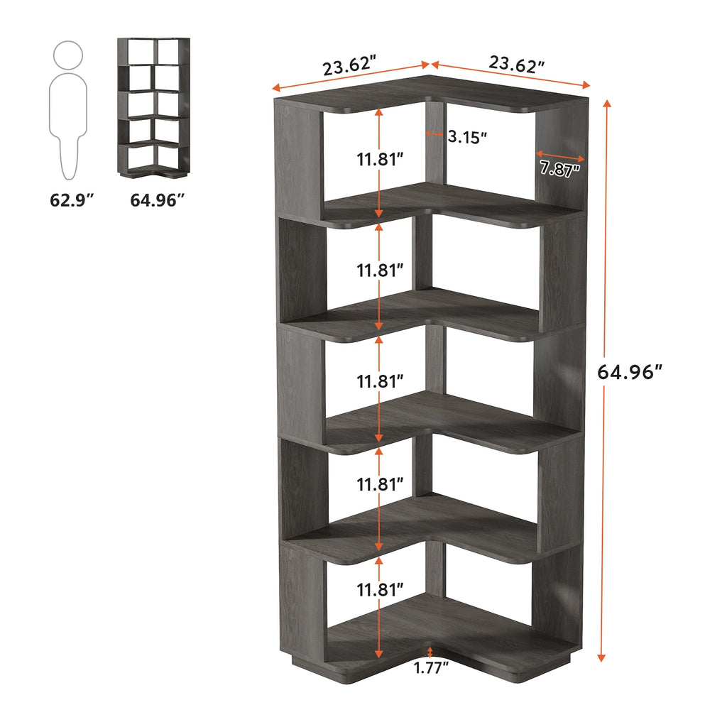 Tribesigns 6-Shelf Corner Bookshelf, 6-Tier Tall Bookcase with Baffles, Multifunctional Book Shelves Storage Display Stand