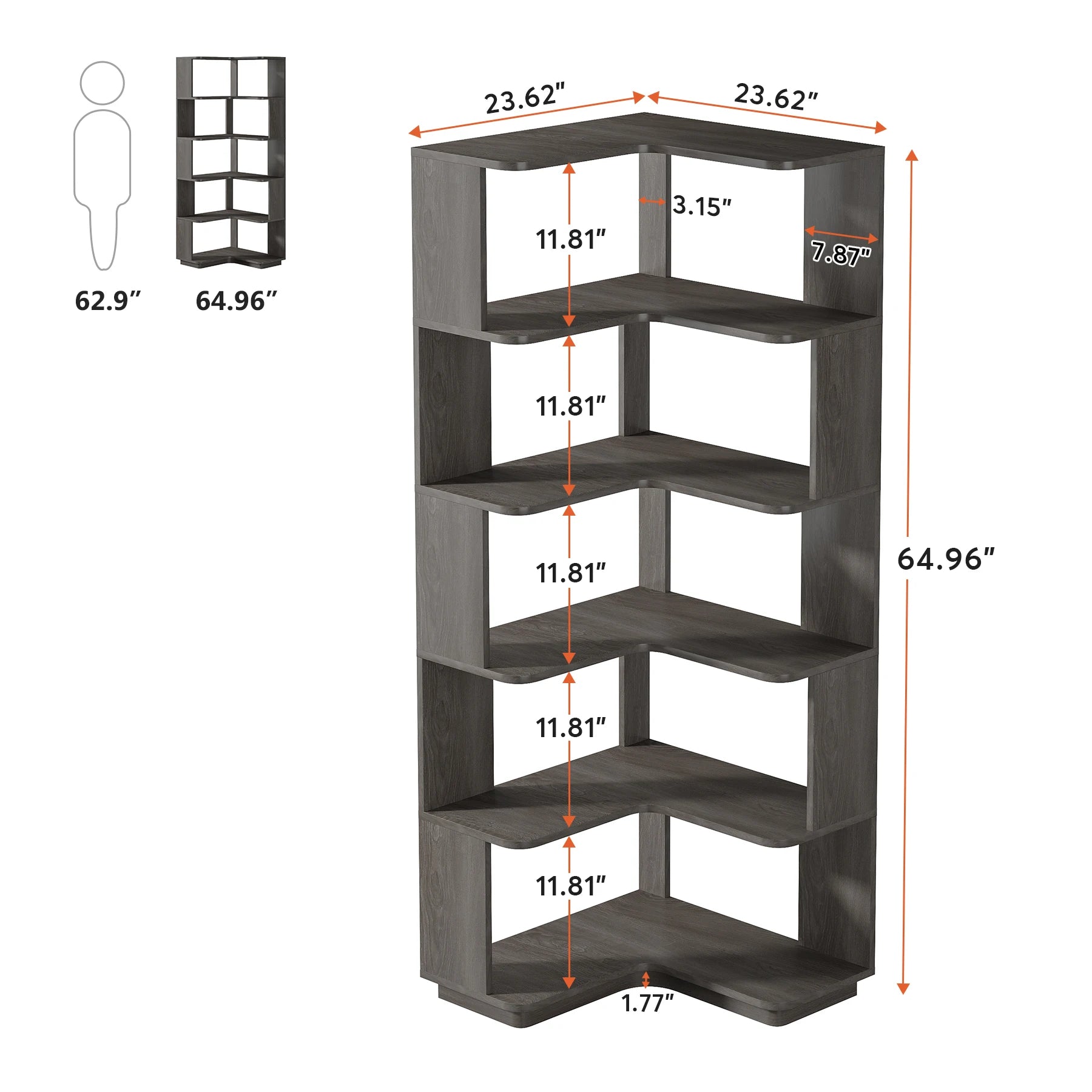 Tribesigns 6-Shelf Corner Bookshelf, 6-Tier Tall Bookcase with Baffles, Multifunctional Book Shelves Storage Display Stand